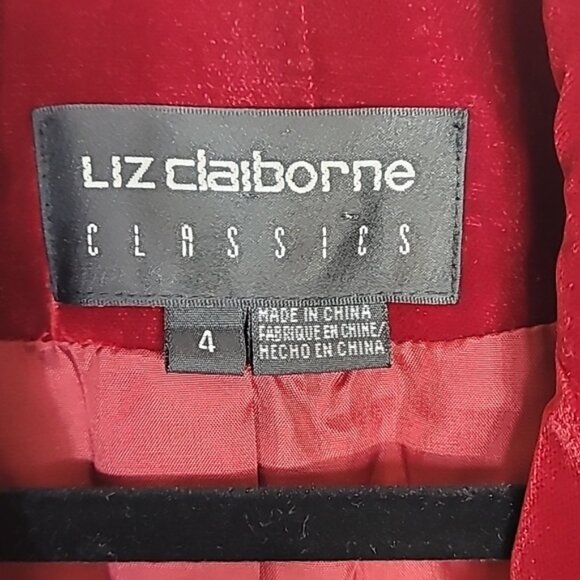 Vintage Liz Claiborne Women Velvet Blazer Jacket Size 4/S Red Pockets Button Up - Picture 2 of 14
